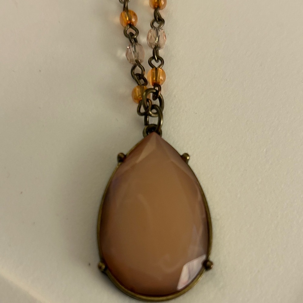 💰FREE add 1/bundle Necklace charms Owl, layered bronze chains peach drop, enamel - Picture 3 of 9